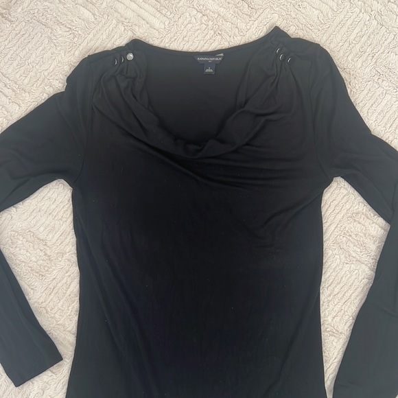 Banana Republic black long sleeve top cowl neck with button detail Size Small - Picture 2 of 16